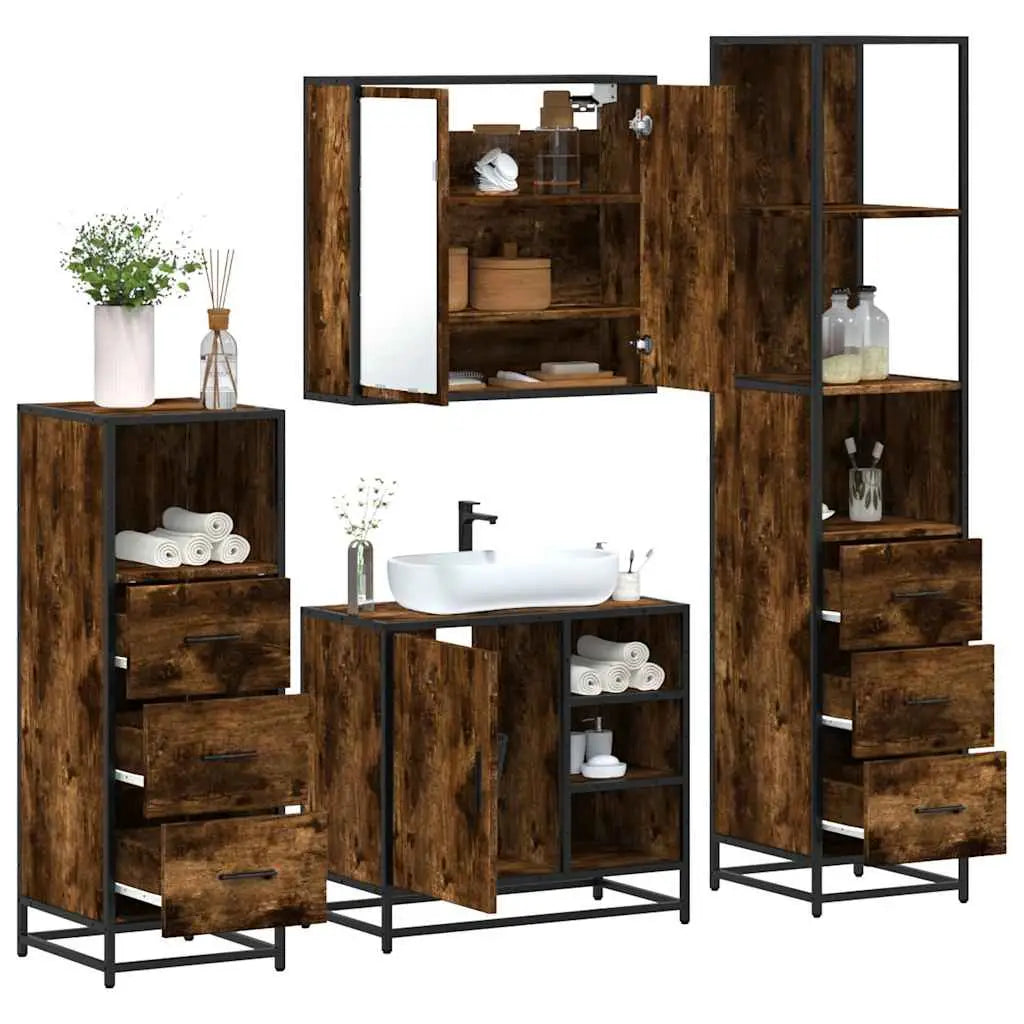 Ensemble meubles salle de bain 4 pcs chêne fumé bois ingénierie - XIOS