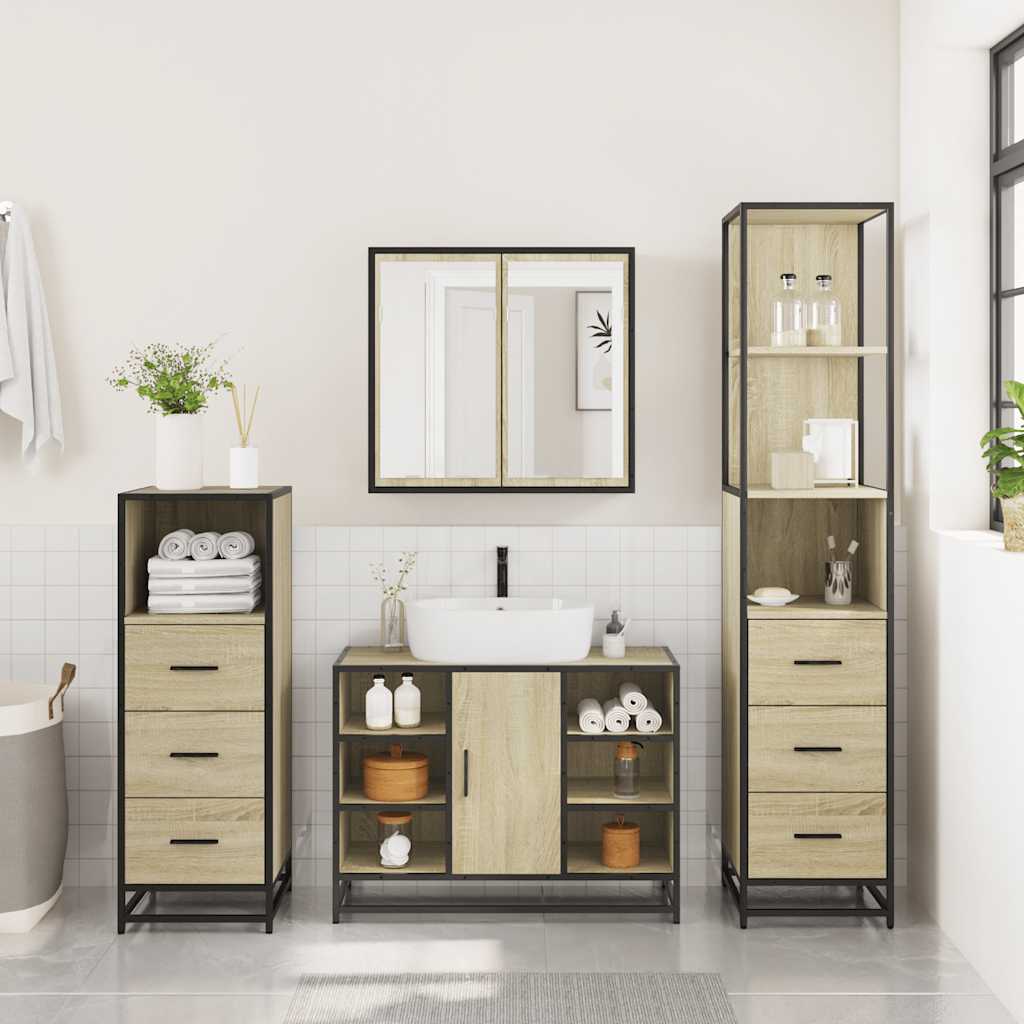 Ensemble de meubles de salle de bain 4 pcs chêne sonoma