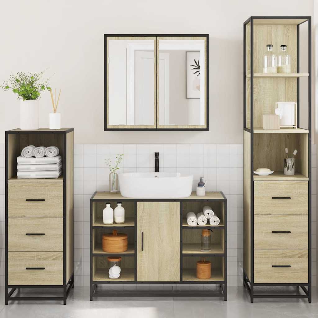 Ensemble de meubles de salle de bain 4 pcs chêne sonoma