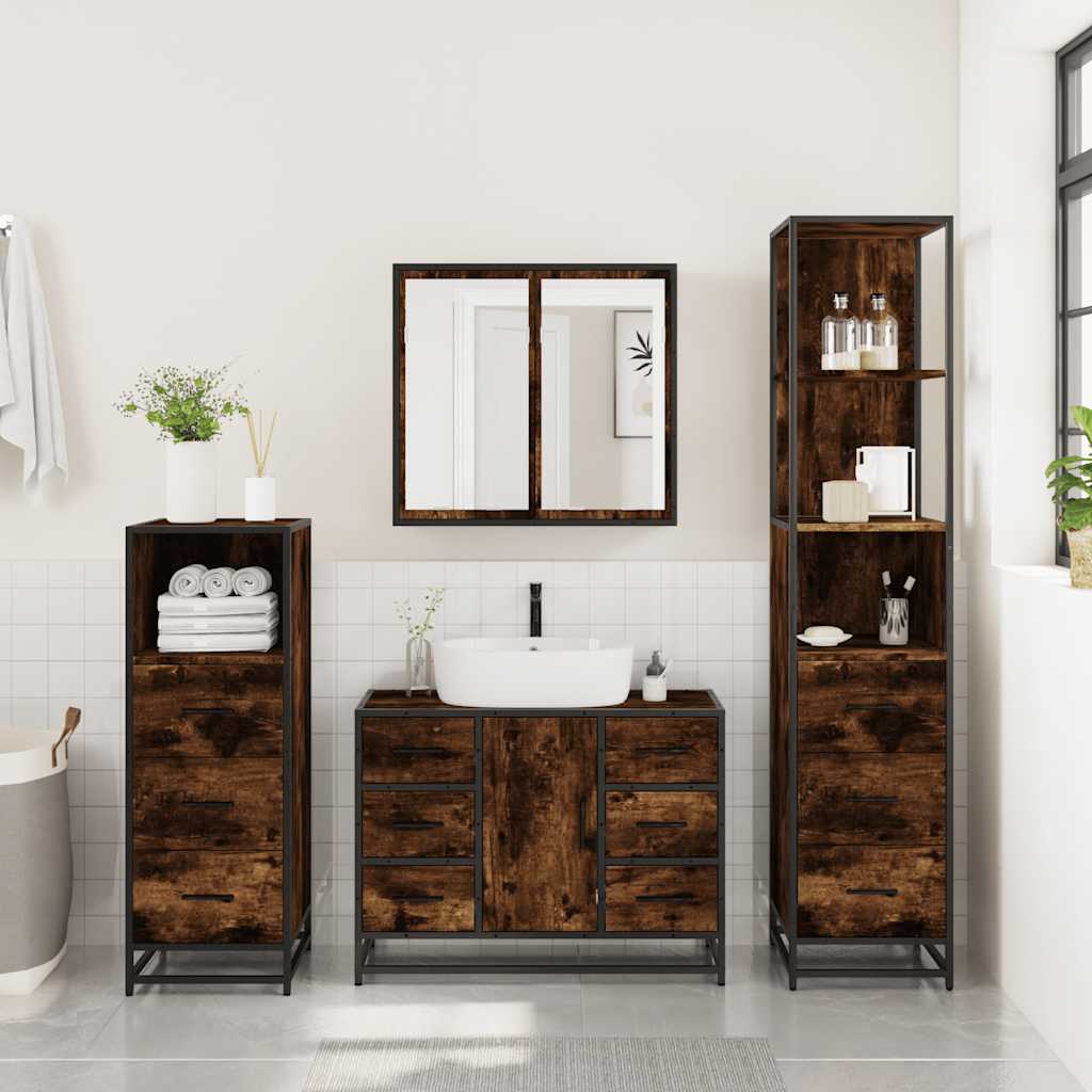 Ensemble meubles salle de bain 4 pcs chêne fumé bois ingénierie