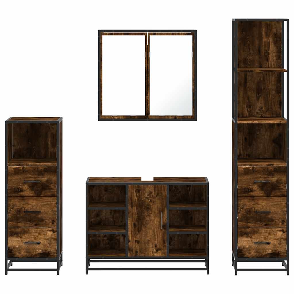 Ensemble meubles salle de bain 4 pcs chêne fumé bois ingénierie