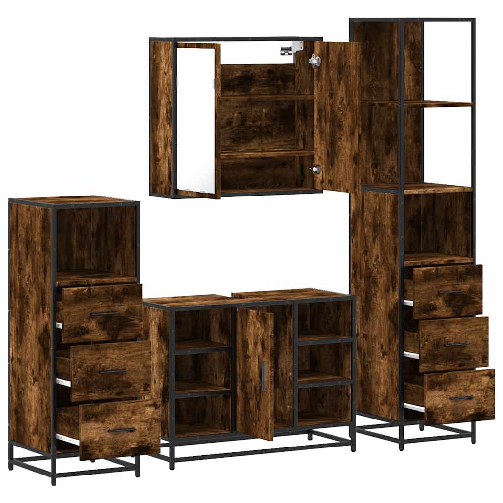 Ensemble meubles salle de bain 4 pcs chêne fumé bois ingénierie