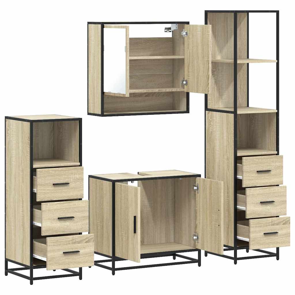 Ensemble de meubles de salle de bain 4 pcs chêne sonoma