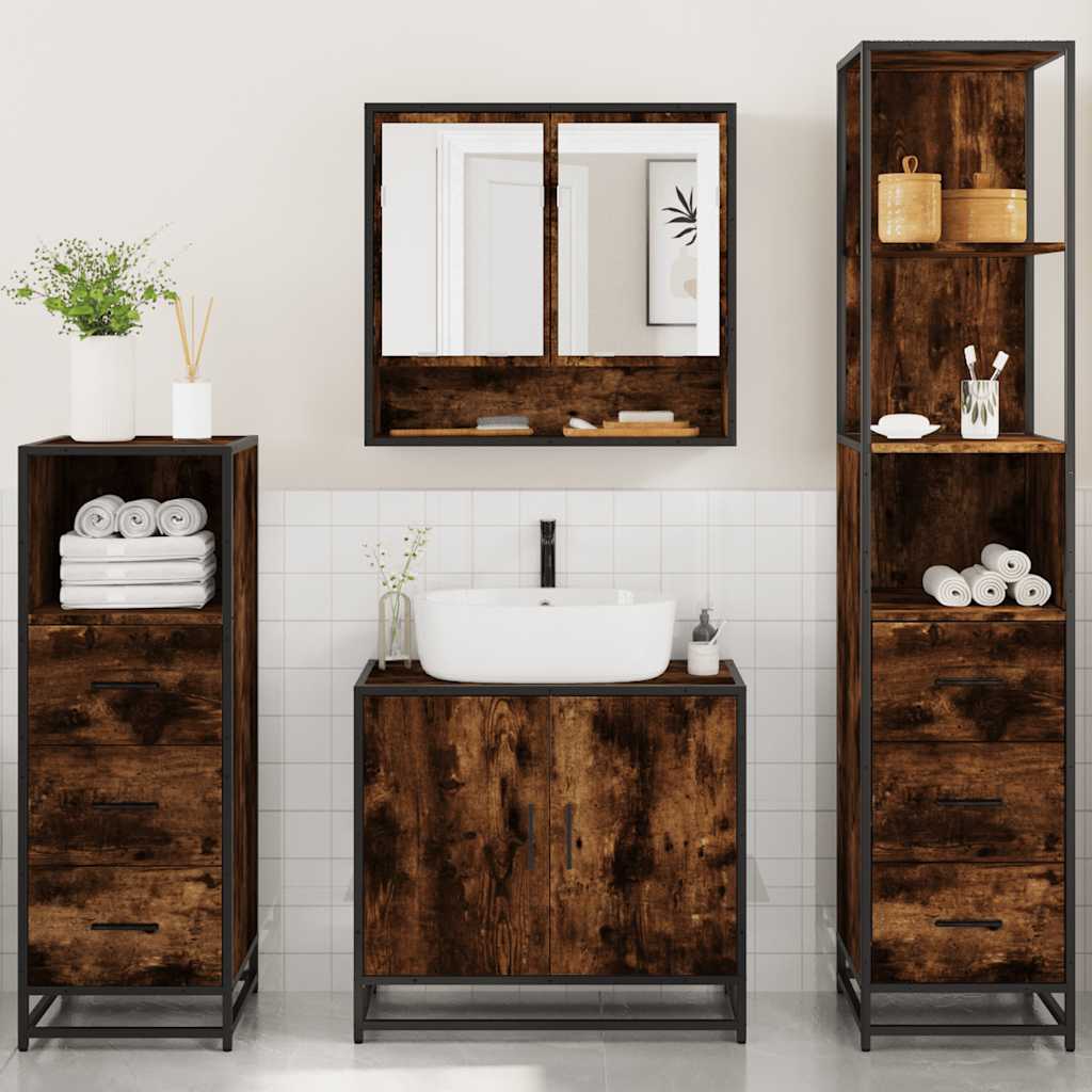 Ensemble meubles salle de bain 4 pcs chêne fumé bois ingénierie