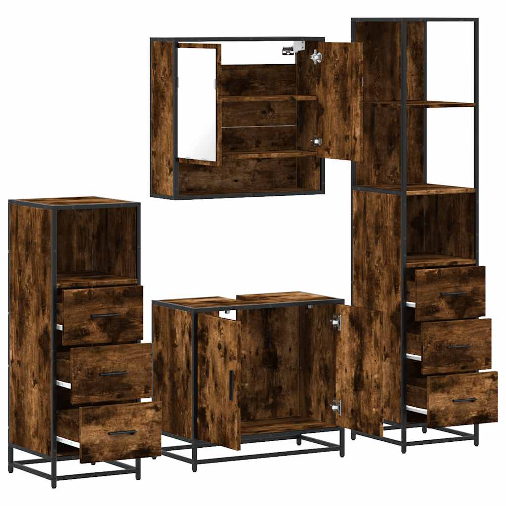 Ensemble meubles salle de bain 4 pcs chêne fumé bois ingénierie