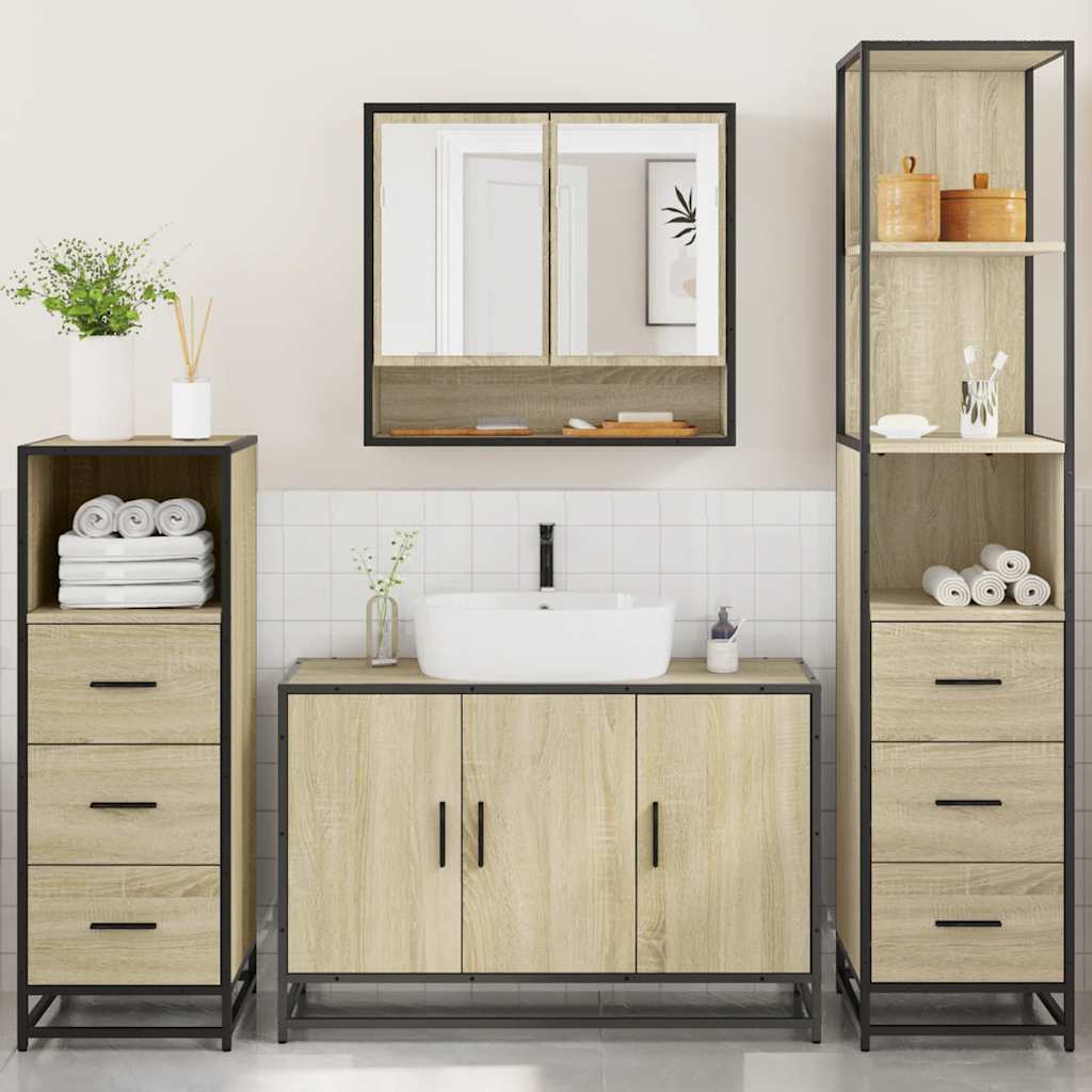 Ensemble de meubles de salle de bain 4 pcs chêne sonoma