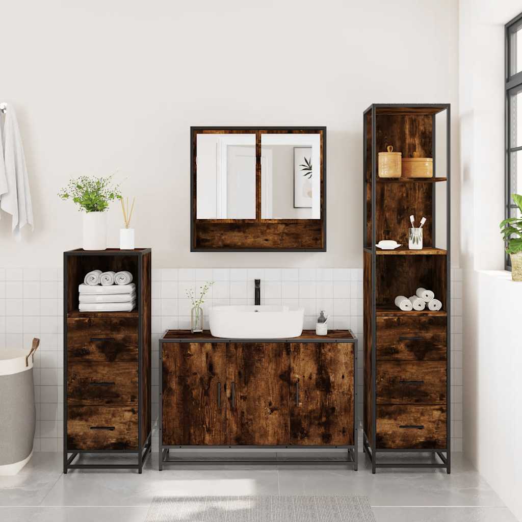 Ensemble meubles salle de bain 4 pcs chêne fumé bois ingénierie