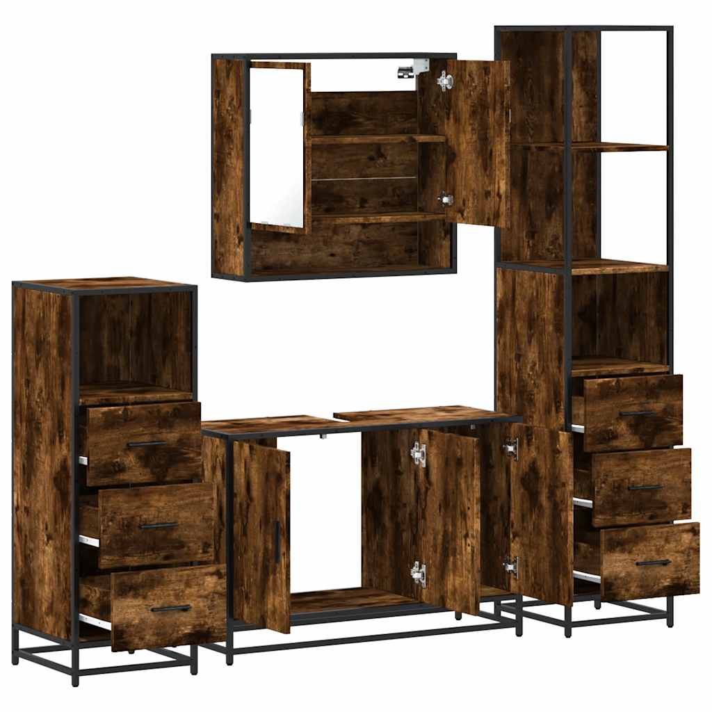 Ensemble meubles salle de bain 4 pcs chêne fumé bois ingénierie