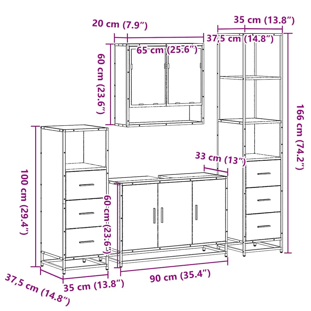 Ensemble meubles salle de bain 4 pcs chêne fumé bois ingénierie