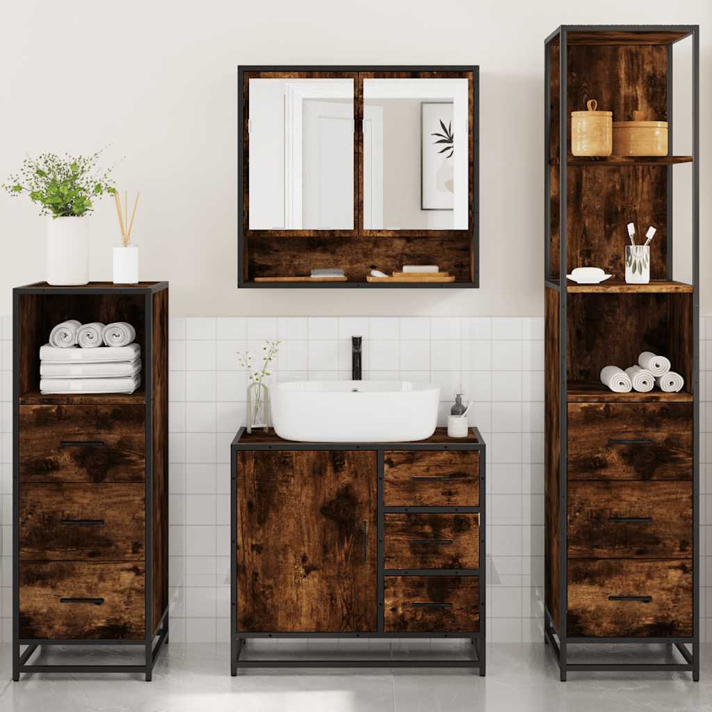 Ensemble meubles salle de bain 4 pcs chêne fumé bois ingénierie