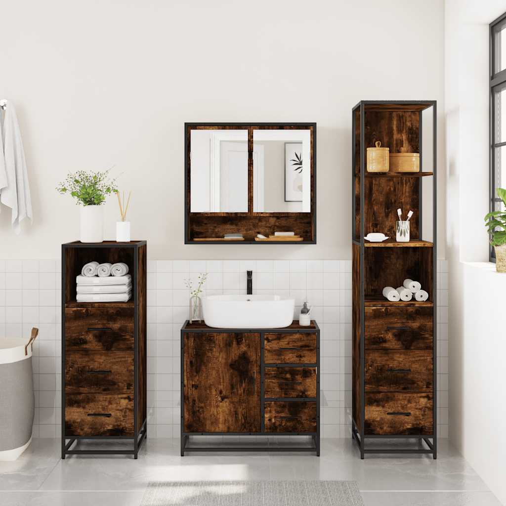Ensemble meubles salle de bain 4 pcs chêne fumé bois ingénierie