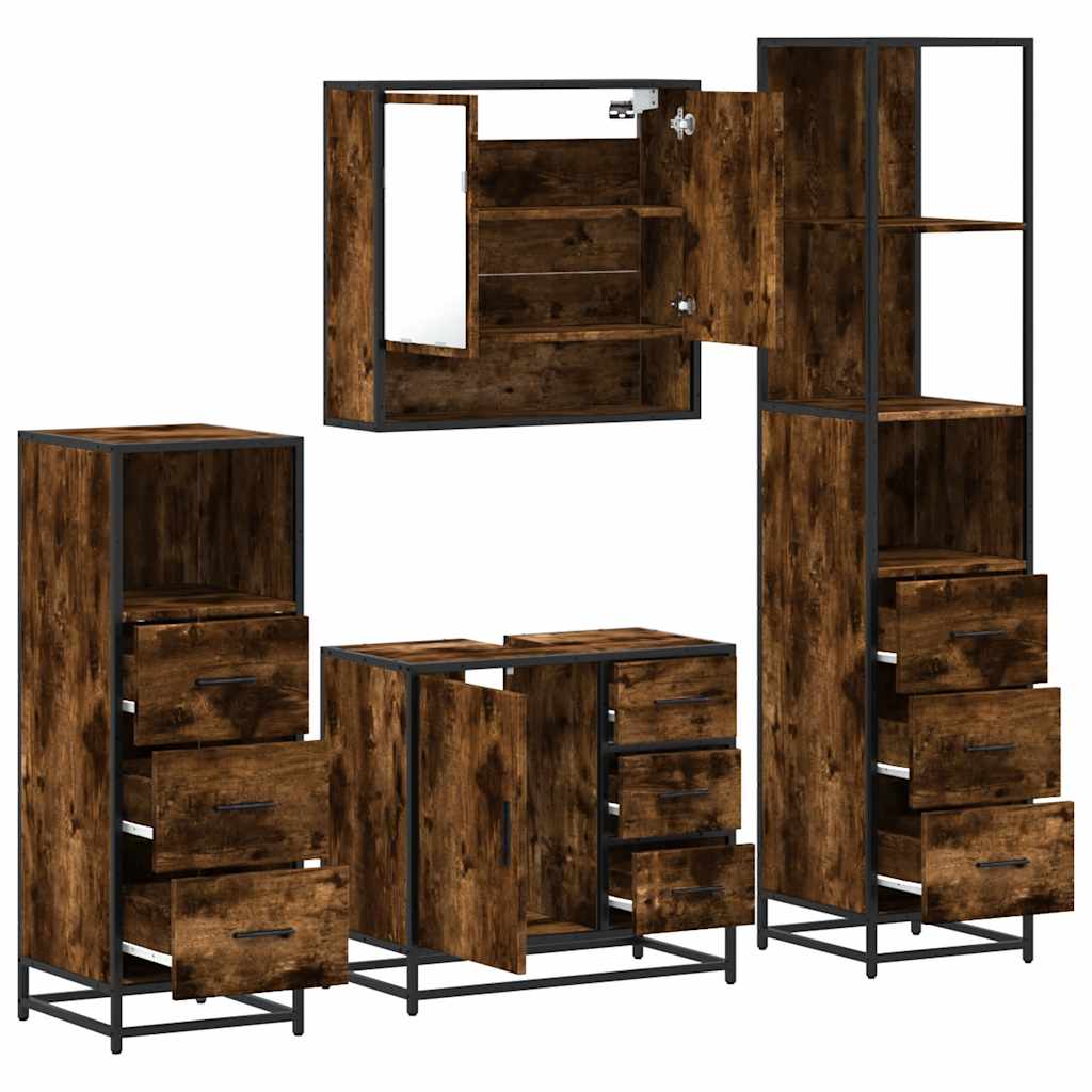 Ensemble meubles salle de bain 4 pcs chêne fumé bois ingénierie