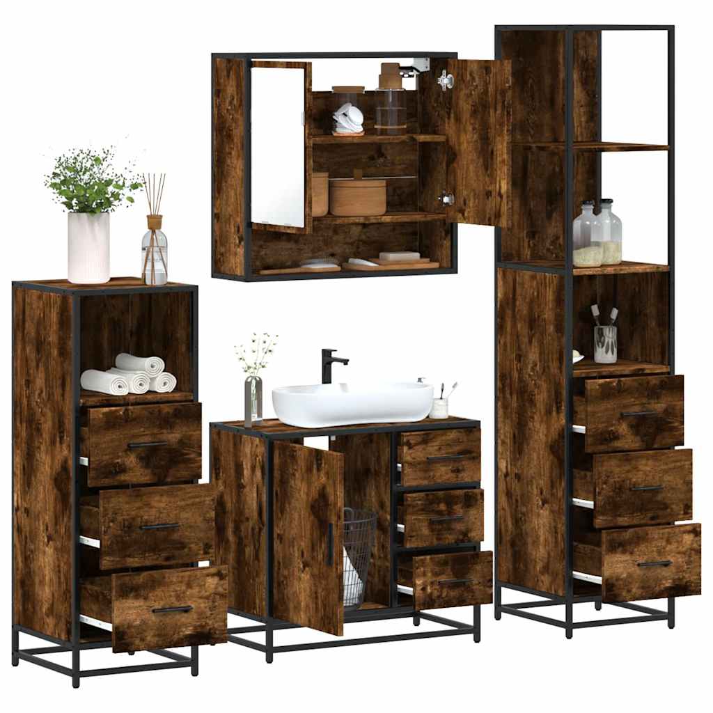 Ensemble meubles salle de bain 4 pcs chêne fumé bois ingénierie
