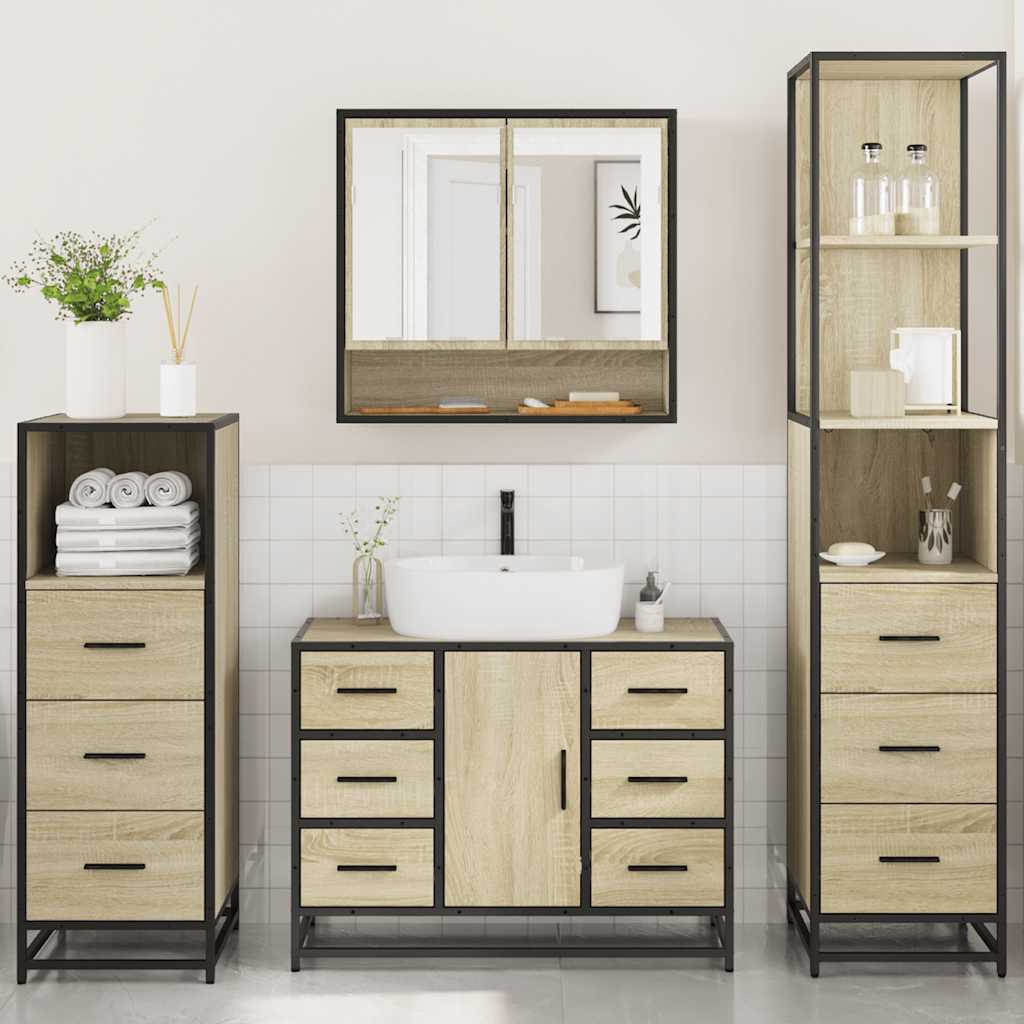 Ensemble de meubles de salle de bain 4 pcs chêne sonoma