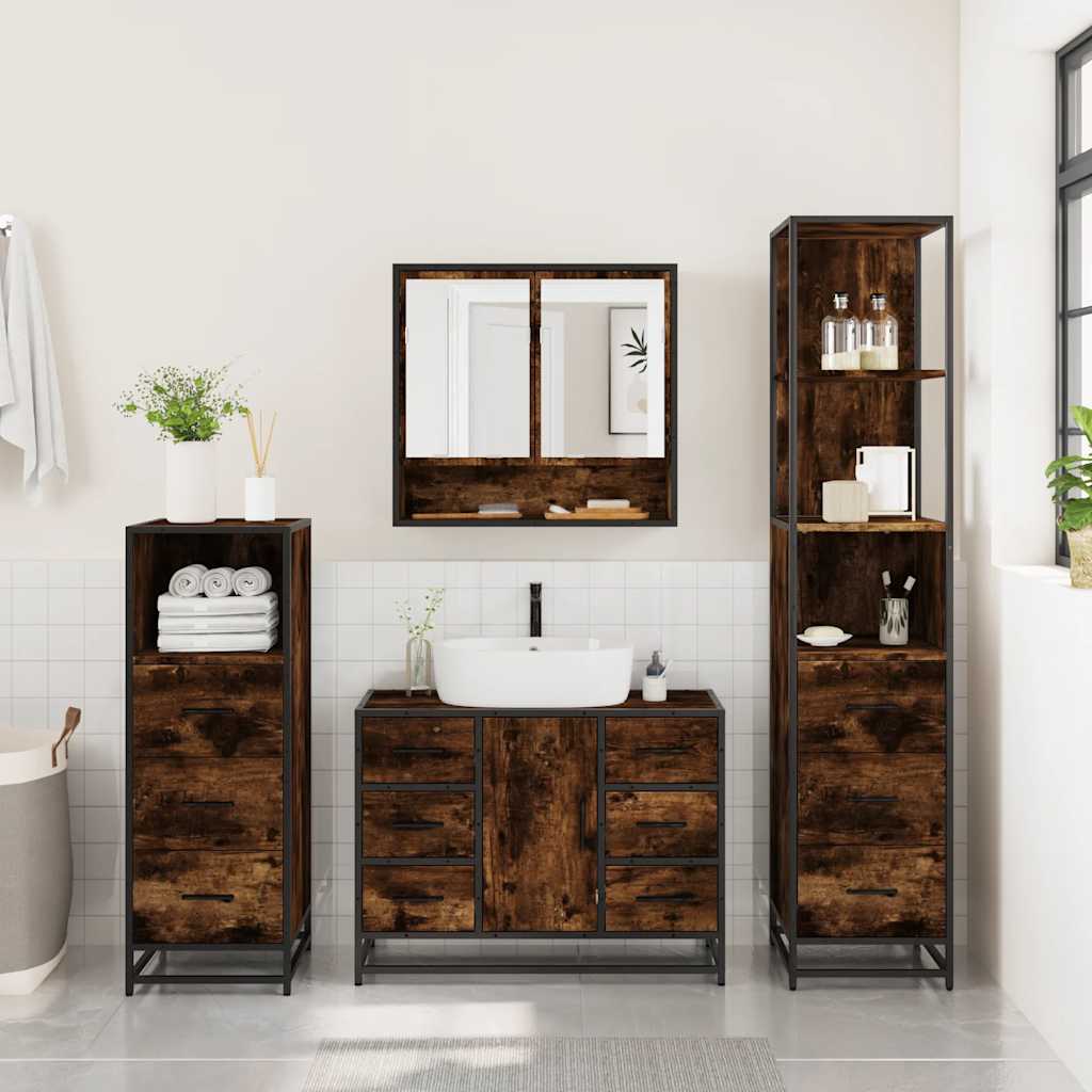 Ensemble meubles salle de bain 4 pcs chêne fumé bois ingénierie