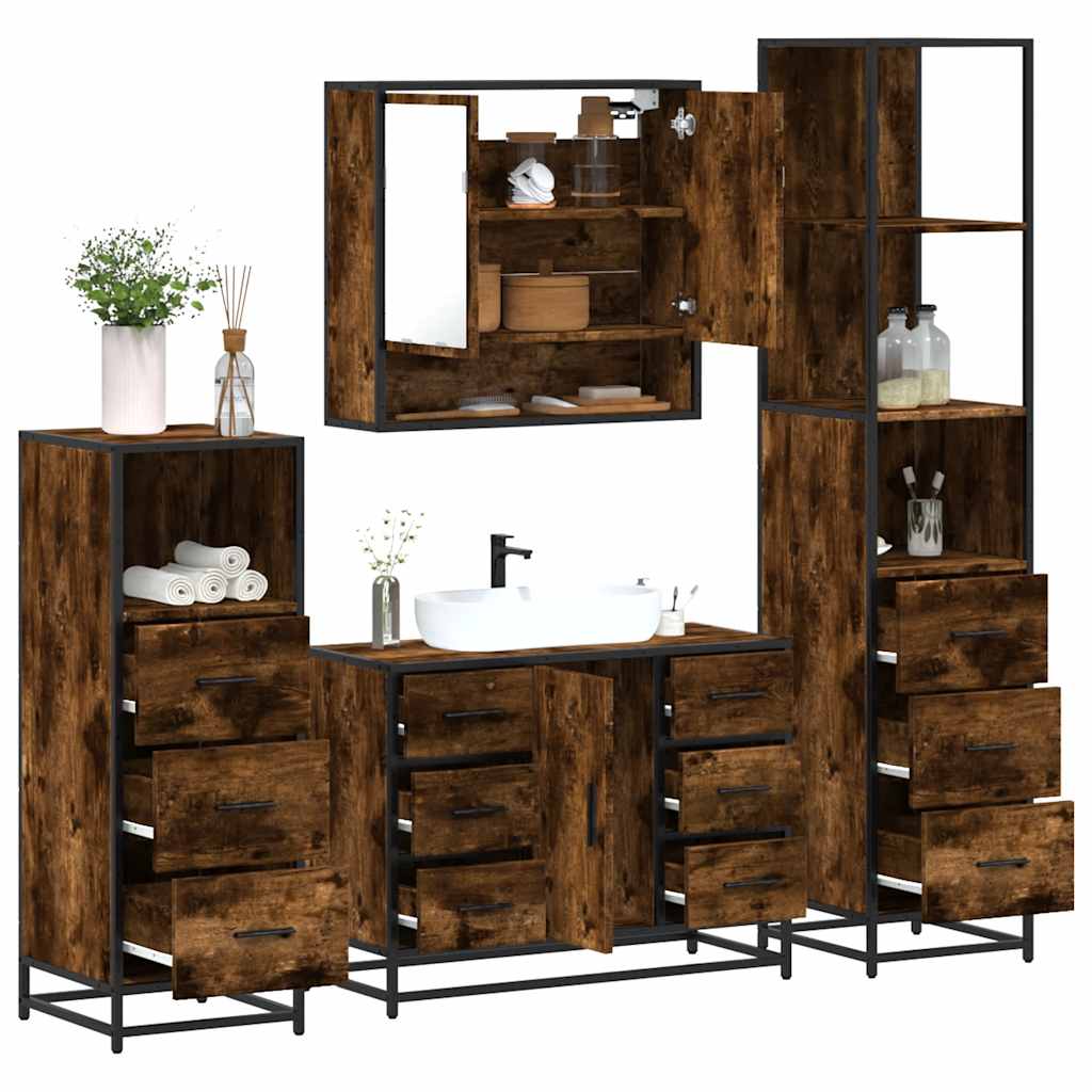 Ensemble meubles salle de bain 4 pcs chêne fumé bois ingénierie