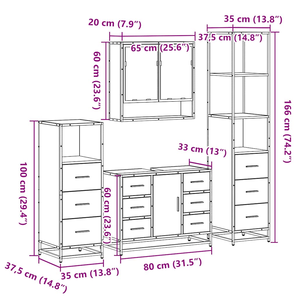 Ensemble meubles salle de bain 4 pcs chêne fumé bois ingénierie