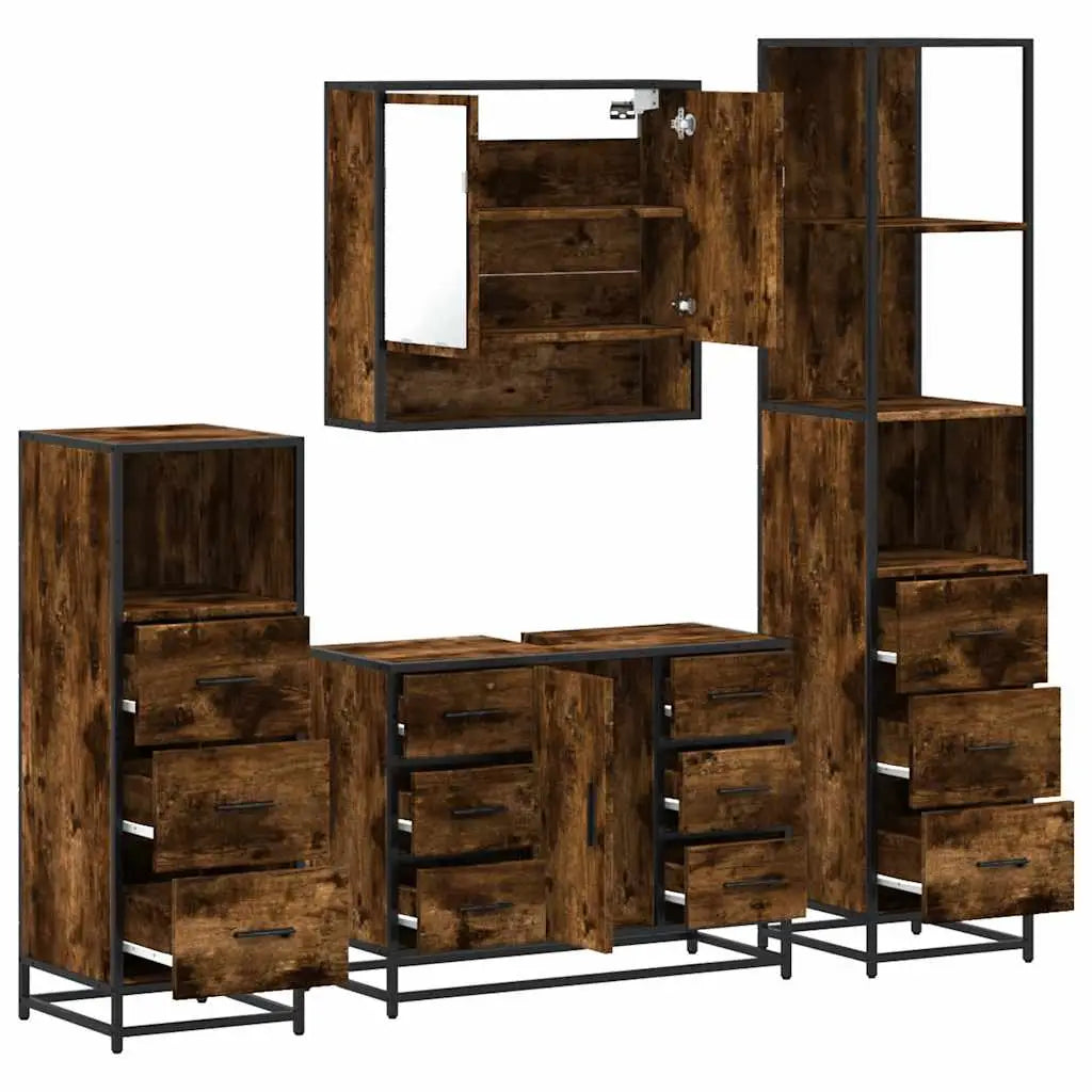 Ensemble meubles salle de bain 4 pcs chêne fumé bois ingénierie - XIOS