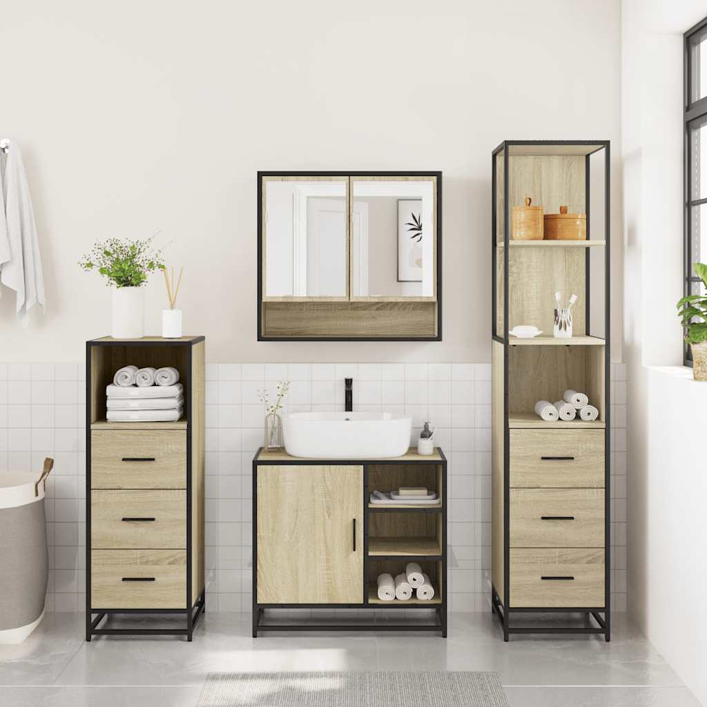 Ensemble de meubles de salle de bain 4 pcs chêne sonoma