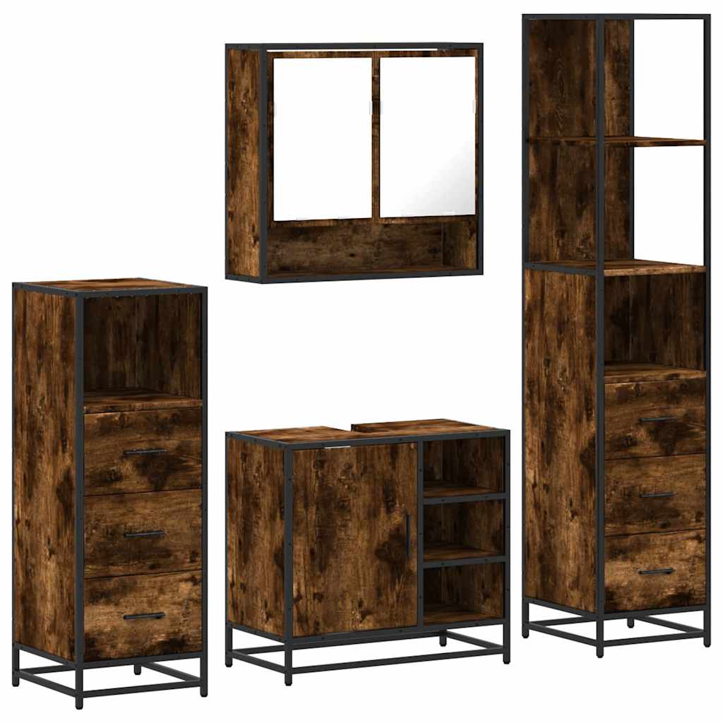 Ensemble meubles salle de bain 4 pcs chêne fumé bois ingénierie