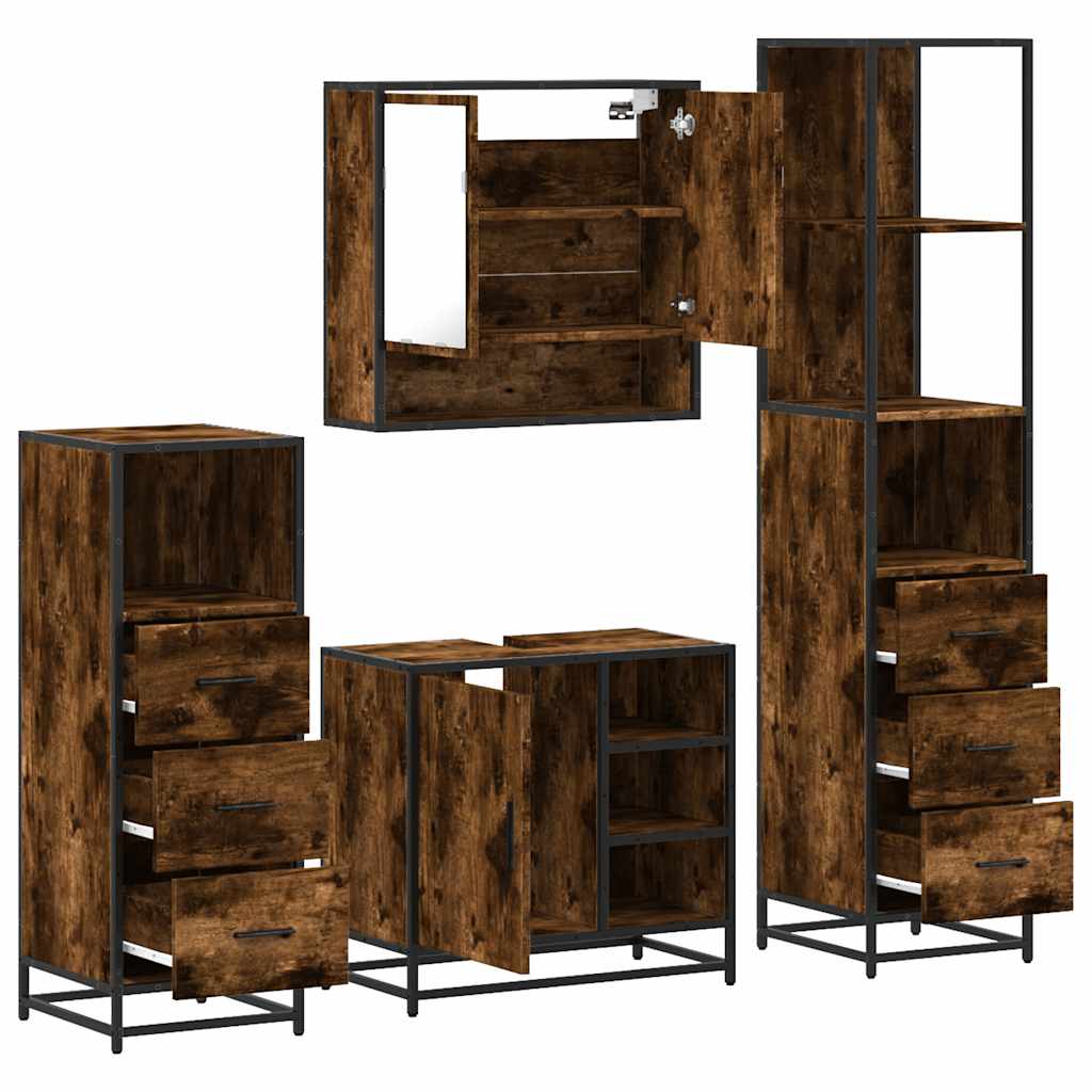 Ensemble meubles salle de bain 4 pcs chêne fumé bois ingénierie