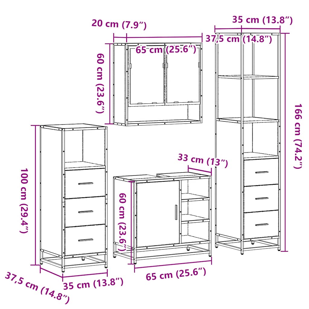 Ensemble meubles salle de bain 4 pcs chêne fumé bois ingénierie