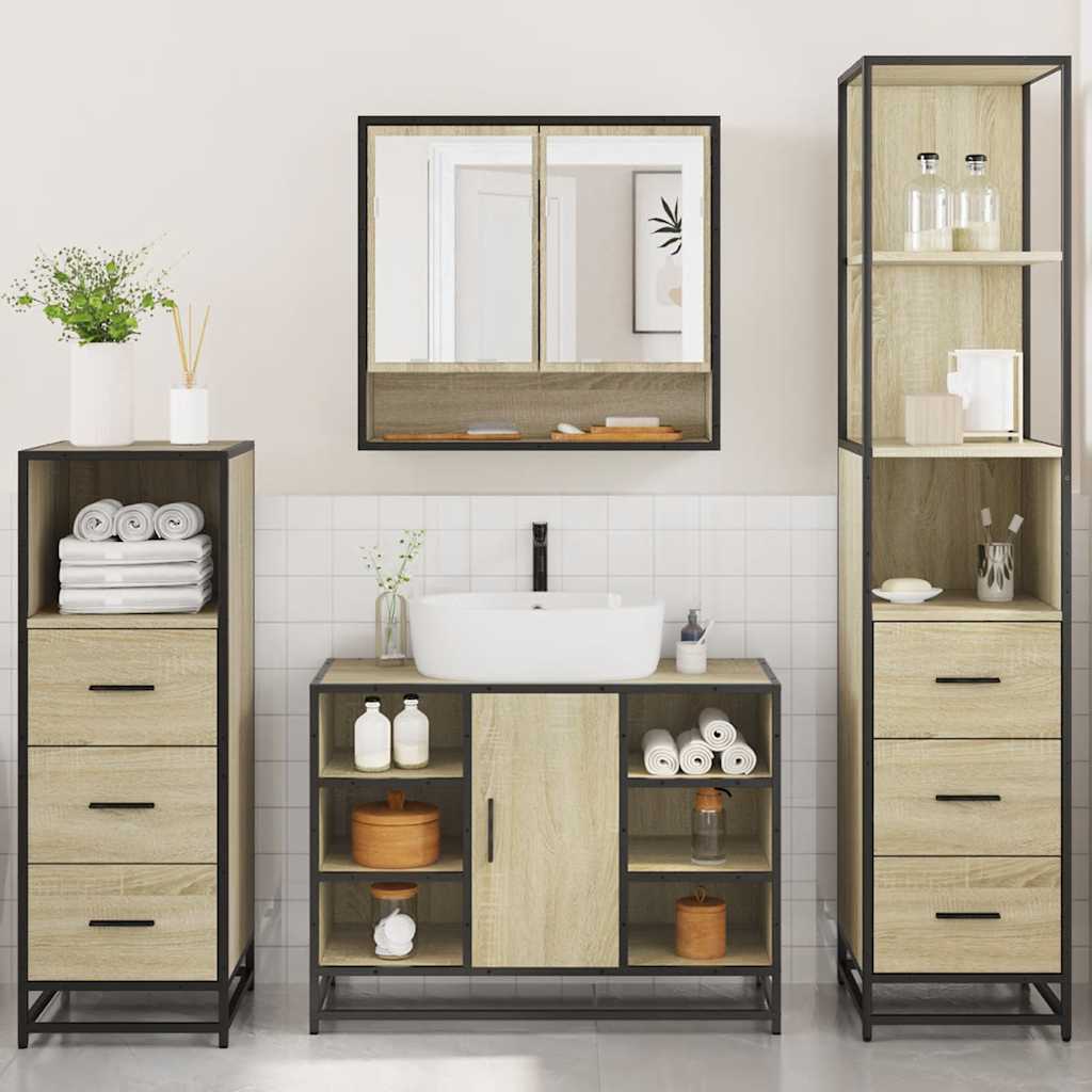 Ensemble de meubles de salle de bain 4 pcs chêne sonoma