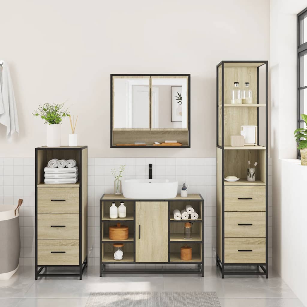 Ensemble de meubles de salle de bain 4 pcs chêne sonoma