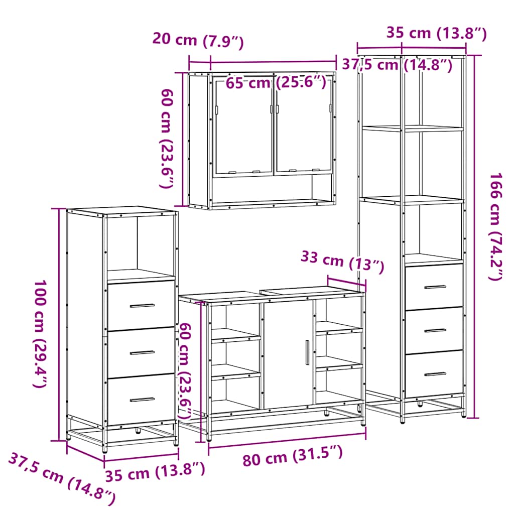 Ensemble de meubles de salle de bain 4 pcs chêne sonoma