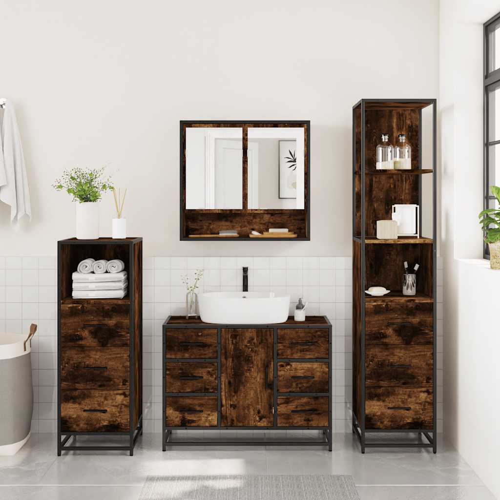 Ensemble meubles salle de bain 4 pcs chêne fumé bois ingénierie