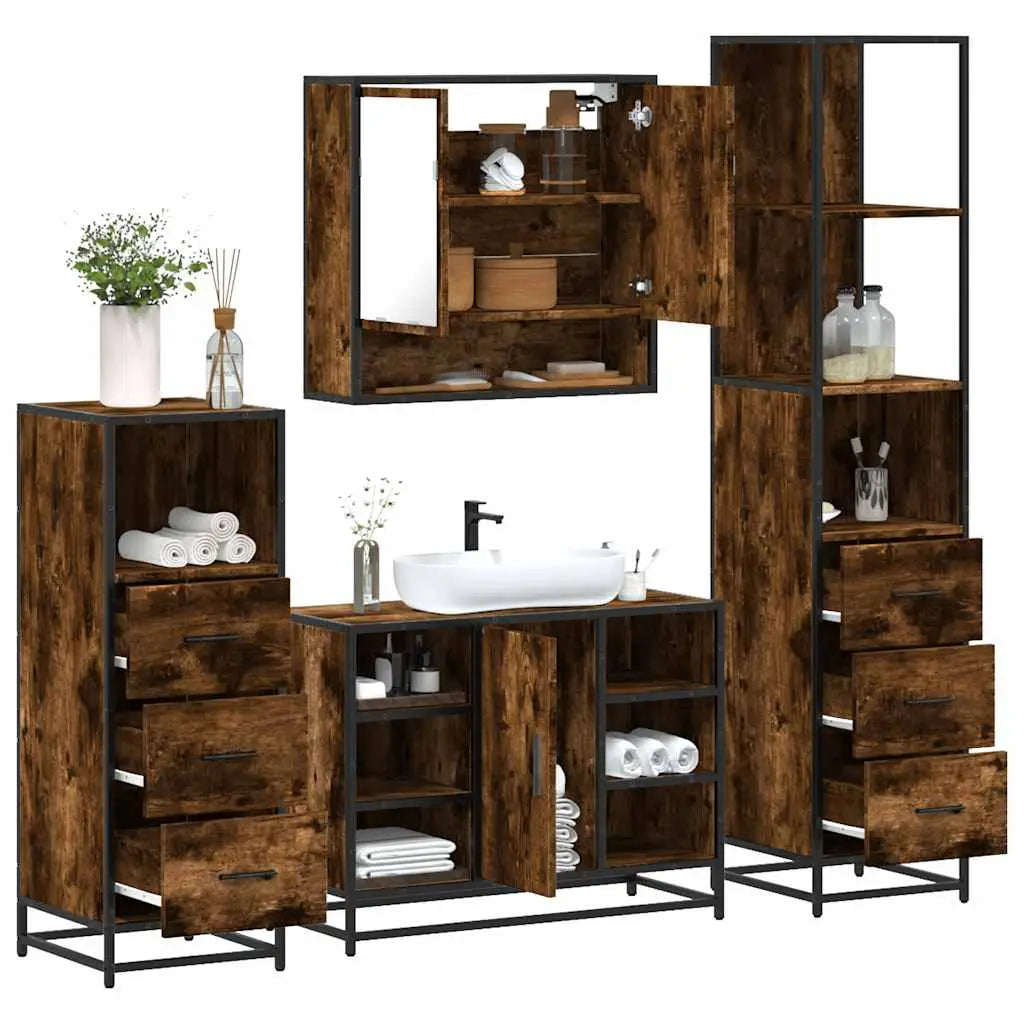 Ensemble meubles salle de bain 4 pcs chêne fumé bois ingénierie - XIOS