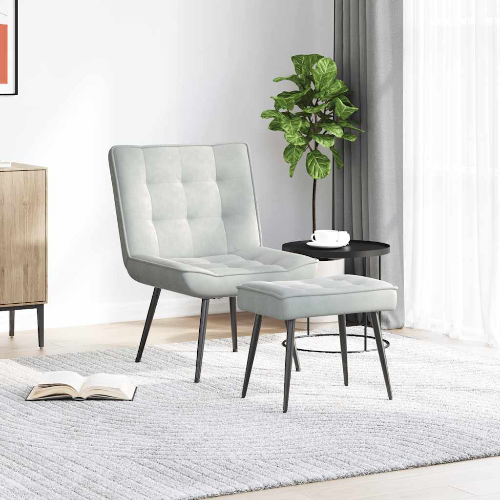 Chaise de relaxation avec tabouret Gris clair Velours - XIOS