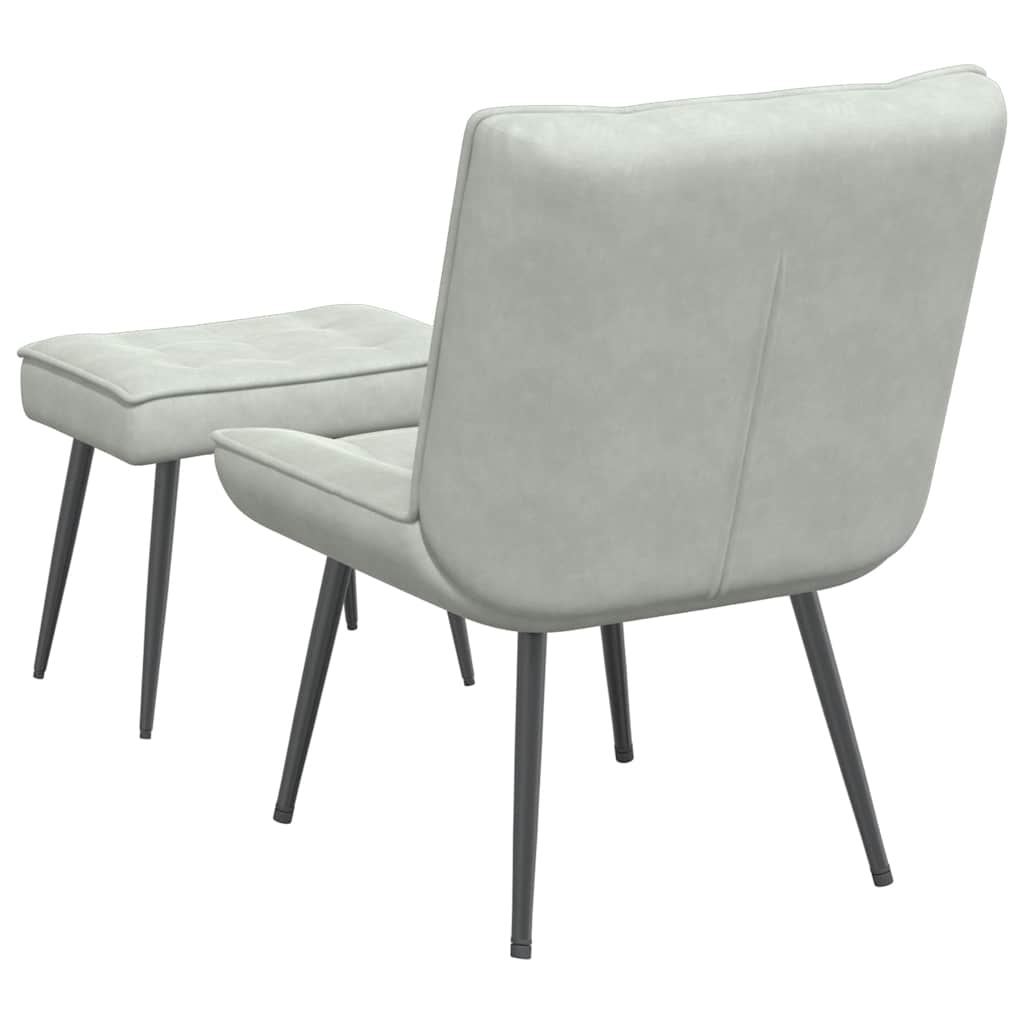 Chaise de relaxation avec tabouret Gris clair Velours - XIOS