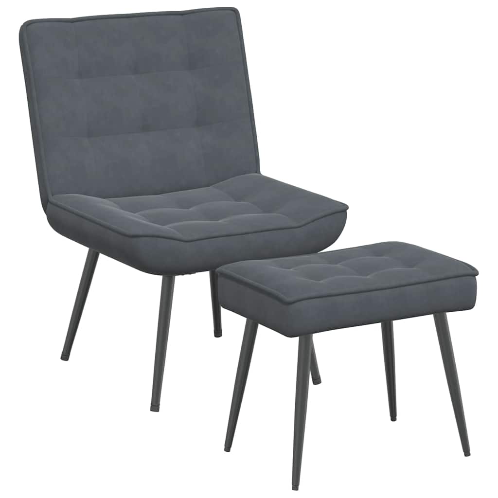 Chaise de relaxation avec tabouret Gris foncé Velours - XIOS