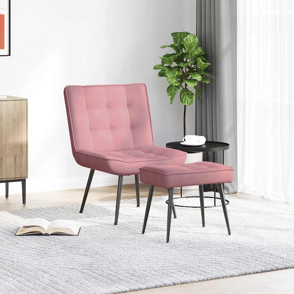 Chaise de relaxation avec tabouret Rose Velours - XIOS