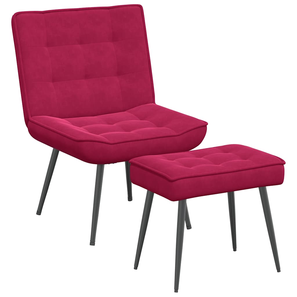 Chaise de relaxation avec tabouret Bordeaux Velours - XIOS
