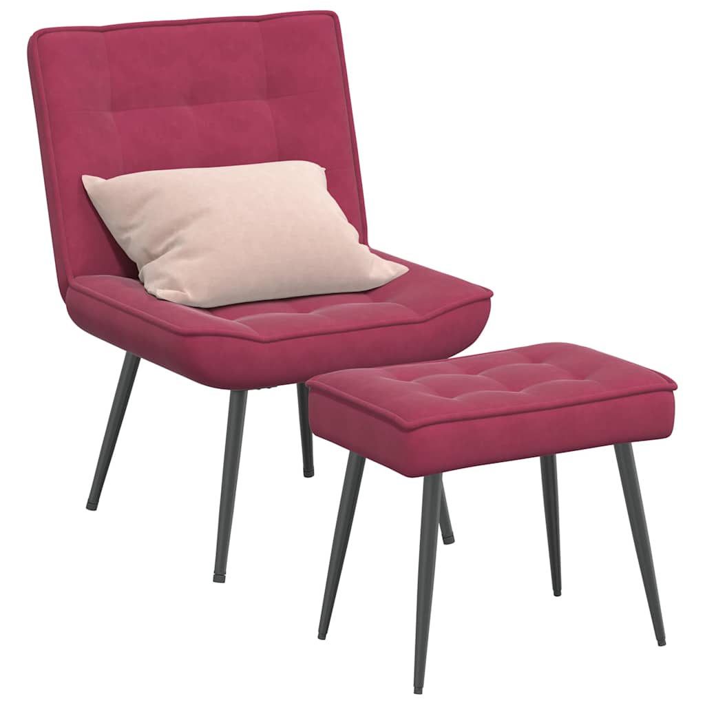 Chaise de relaxation avec tabouret Bordeaux Velours - XIOS