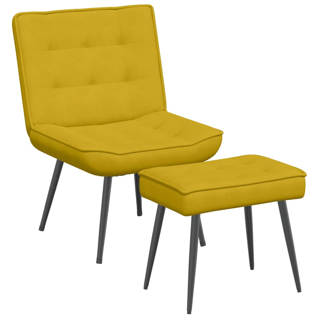 Chaise de relaxation avec tabouret jaune velours - XIOS
