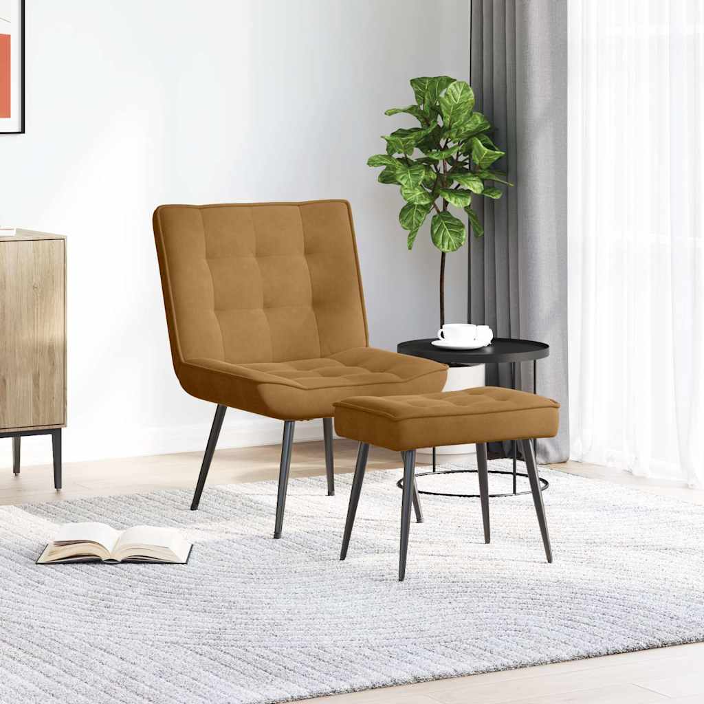 Chaise de relaxation avec tabouret Marron Velours - XIOS