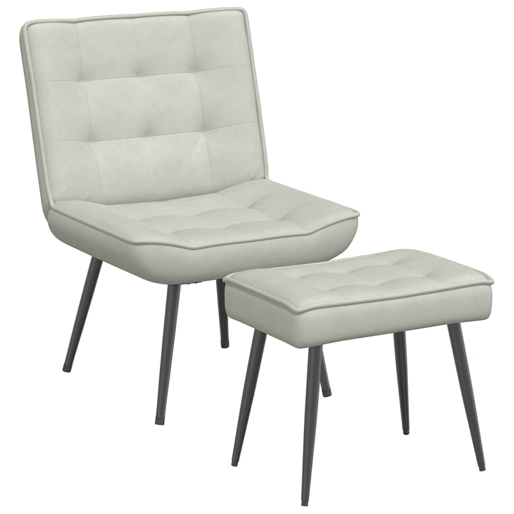 Chaise de relaxation avec tabouret crème velours - XIOS
