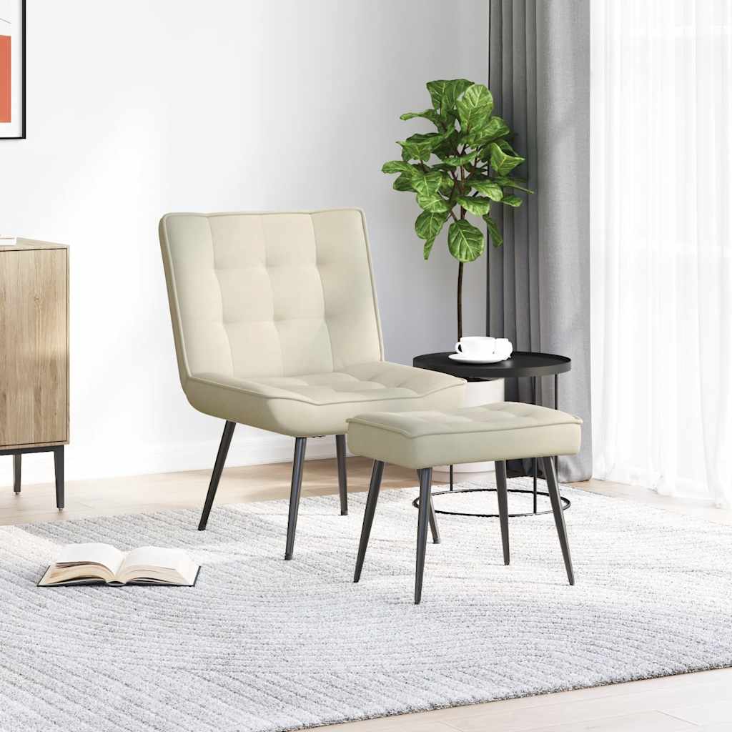 Chaise de relaxation avec tabouret crème velours - XIOS
