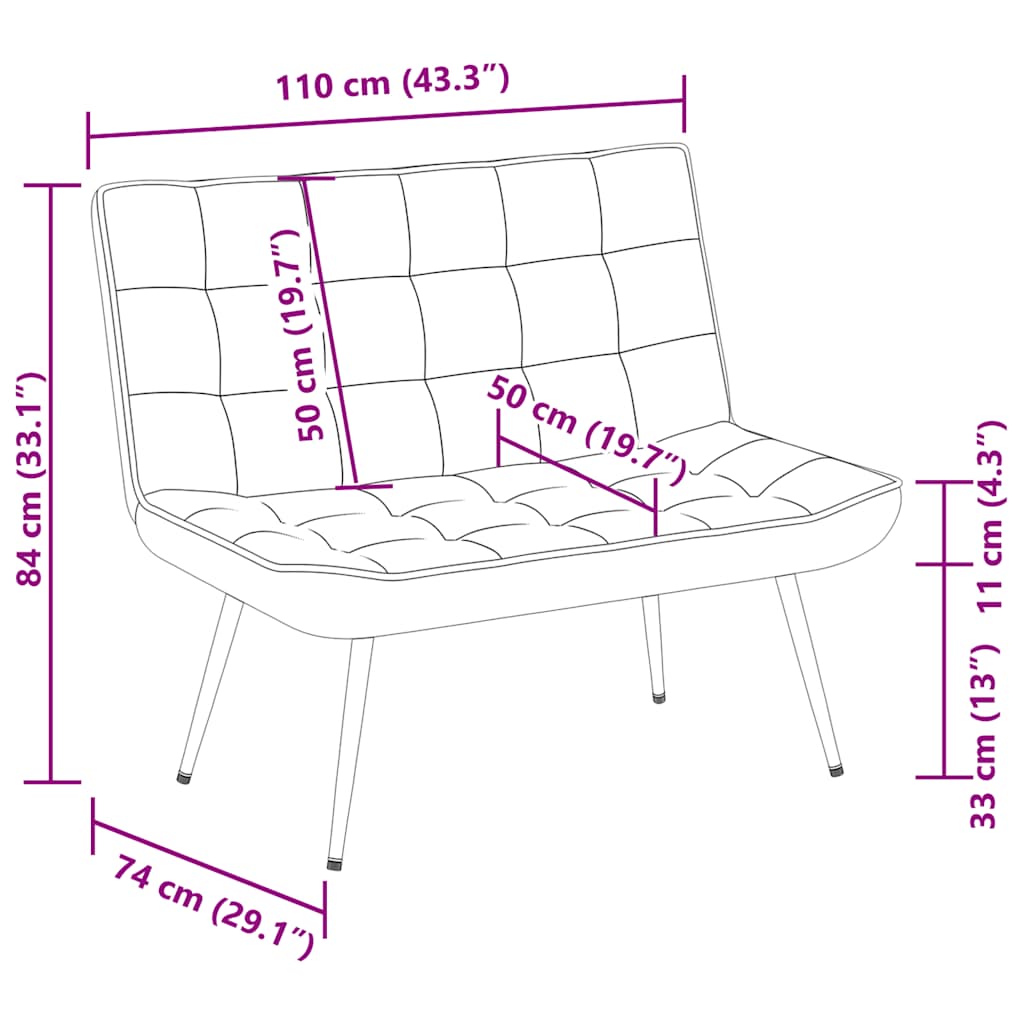 Banc marron 110x74x84 cm velours - XIOS