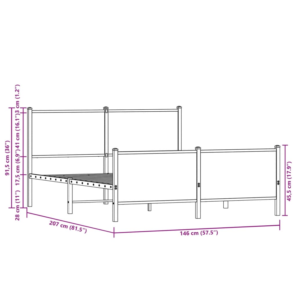 Cadre de lit en métal sans matelas chêne sonoma 140x200 cm - XIOS