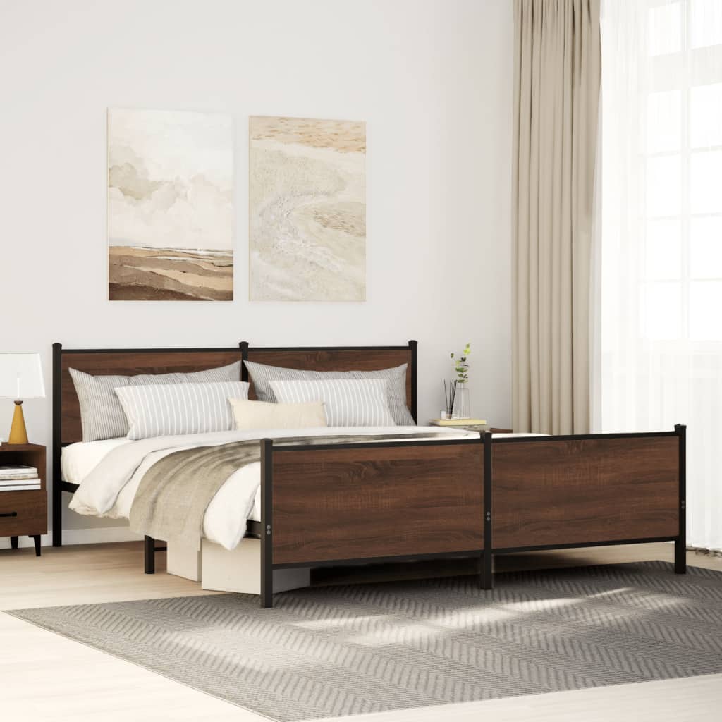 Cadre de lit en métal sans matelas chêne marron 140x190 cm - XIOS