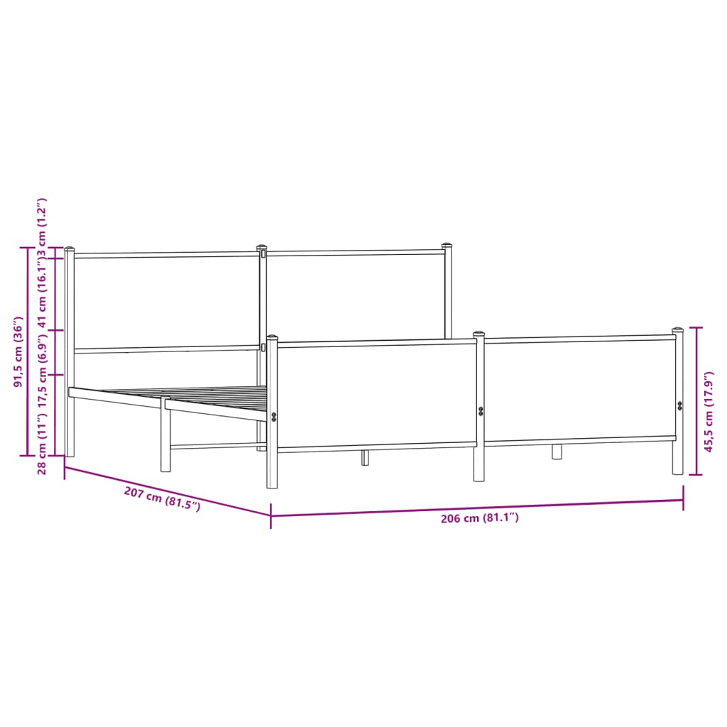 Cadre de lit en métal sans matelas chêne marron 200x200 cm - XIOS