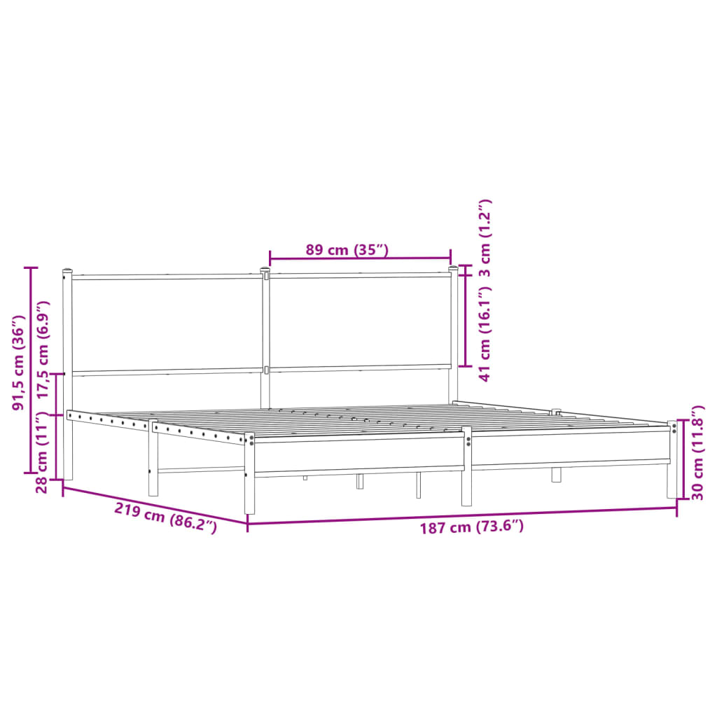 Cadre de lit en métal sans matelas chêne fumé 183x213 cm - XIOS