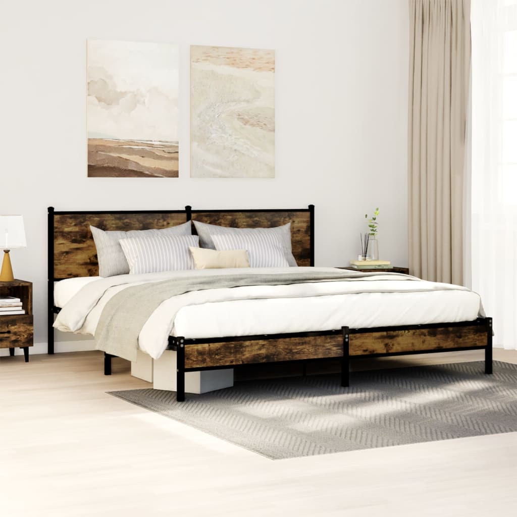 Cadre de lit en métal sans matelas chêne fumé 183x213 cm - XIOS
