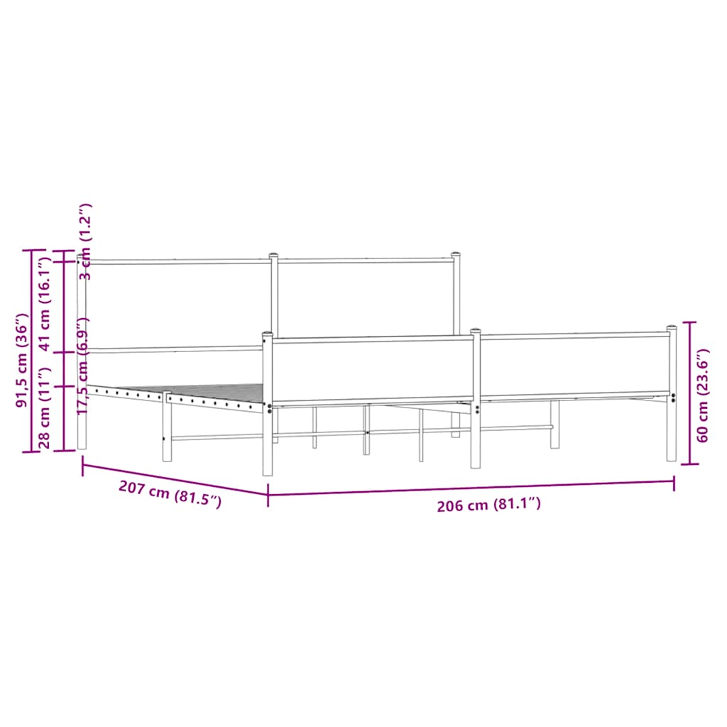 Cadre de lit en métal sans matelas chêne fumé 200x200 cm - XIOS