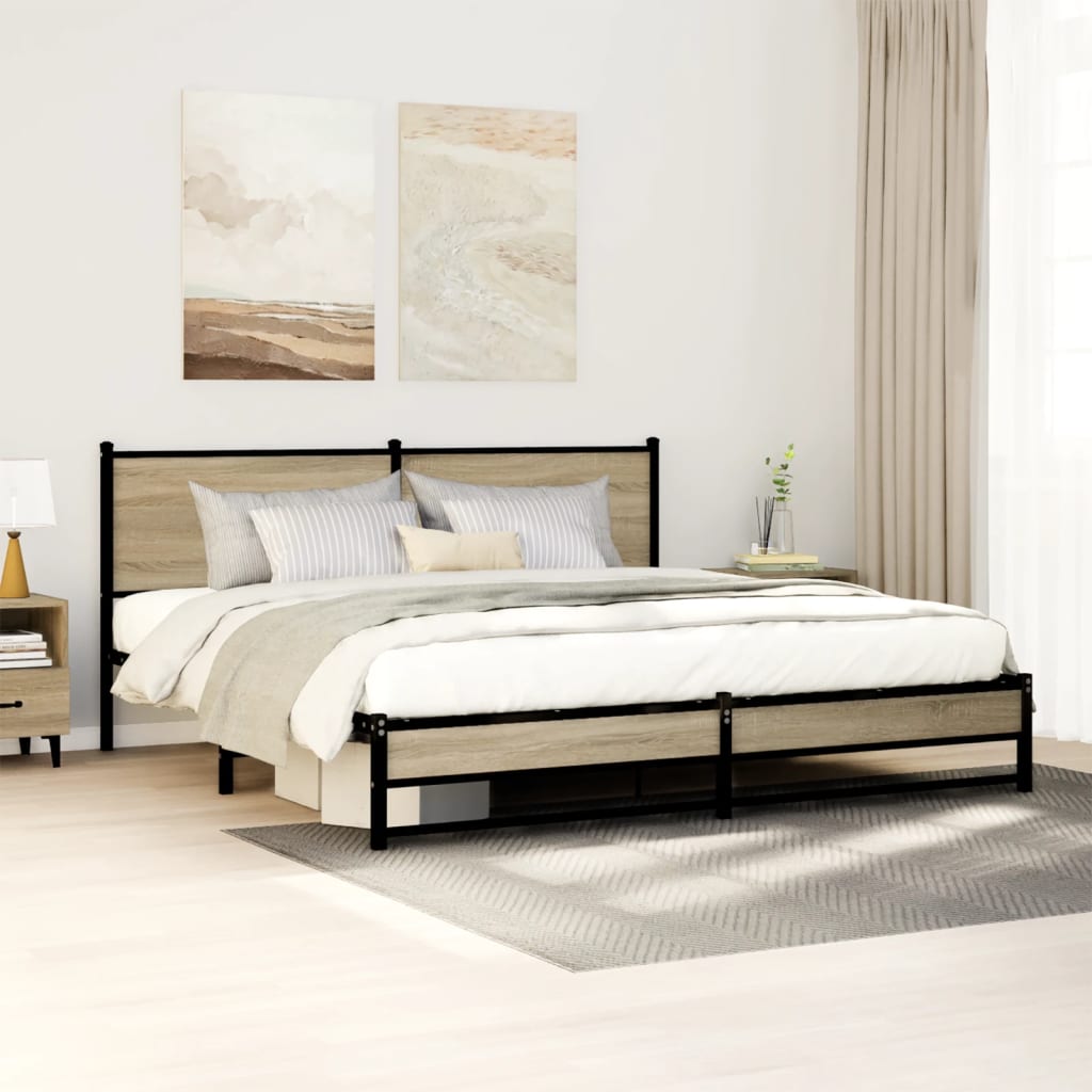 Cadre de lit en métal sans matelas chêne sonoma 180x200 cm - XIOS