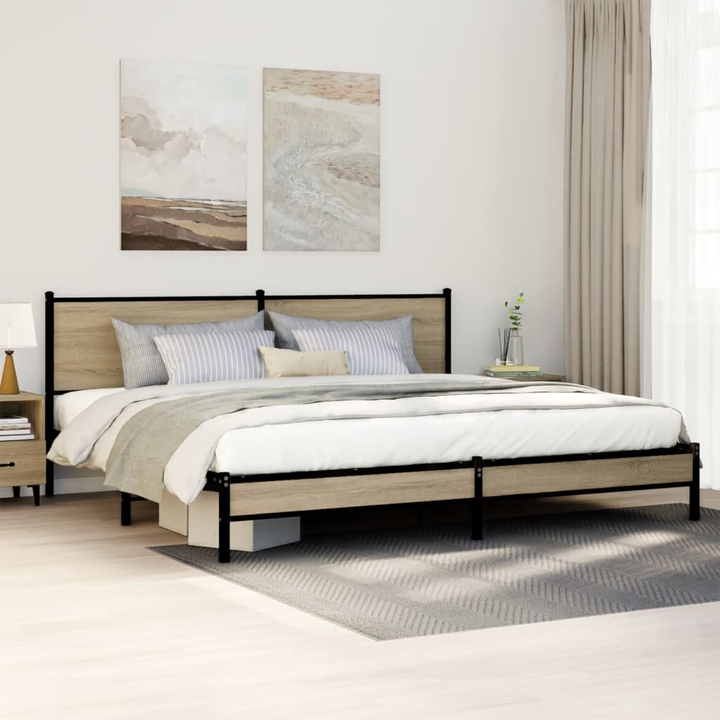 Cadre de lit en métal sans matelas chêne sonoma 193x203 cm - XIOS